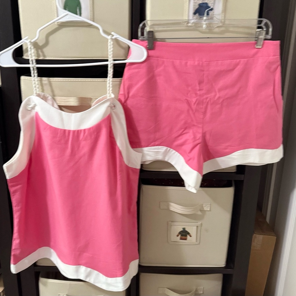 Pink and White Tank Top and Shorts Set